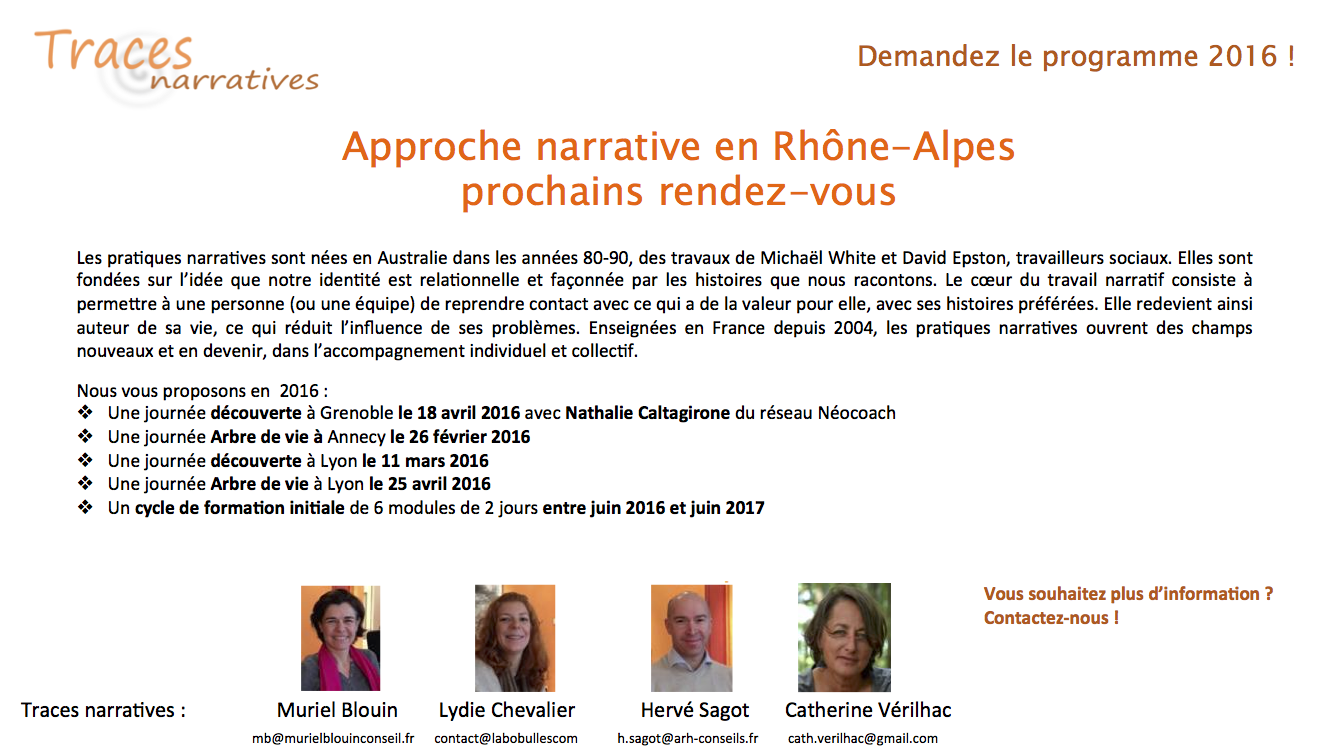 Approche narrative Rhône Alpes : Calendrier 2016